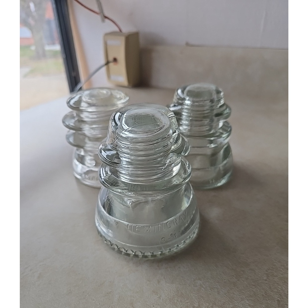 Lot of 3 Vintage Hemingray #56 Made in USA Clear Glass Electric Insulator